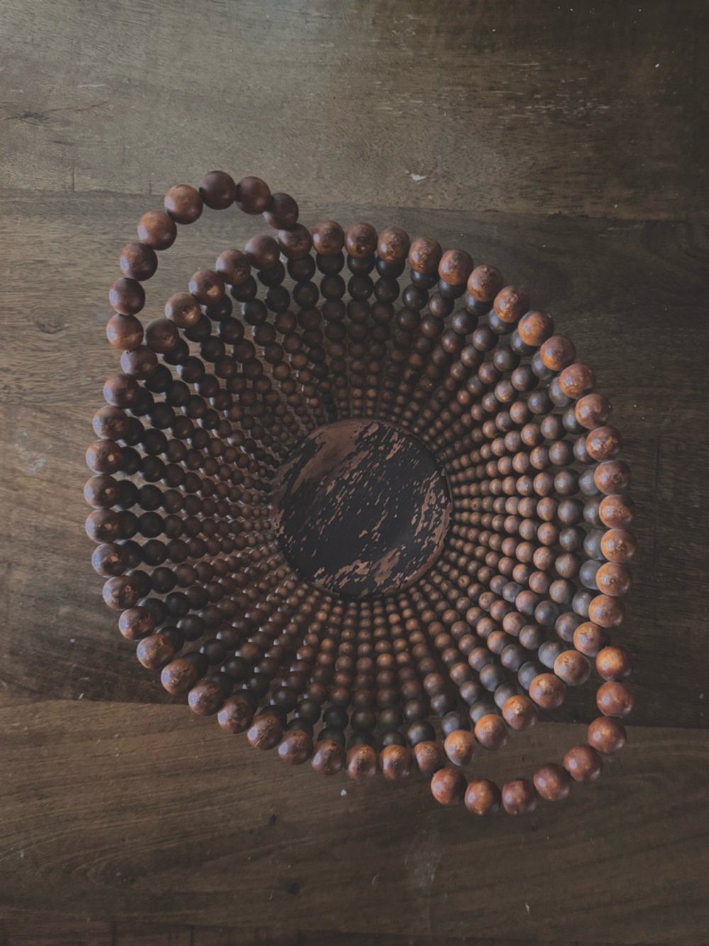 Vintage Wooden Bead Bowl Basket Black Forest Style Rustic Centerpiece